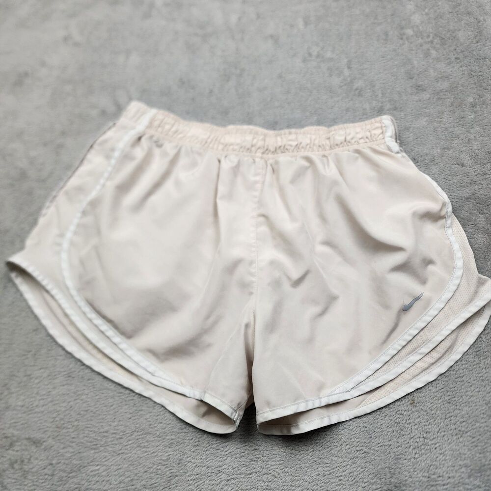 Nike Womens L Running Shorts Beige Dri Fit 3 Inseam Lined 100% Polyester Gym